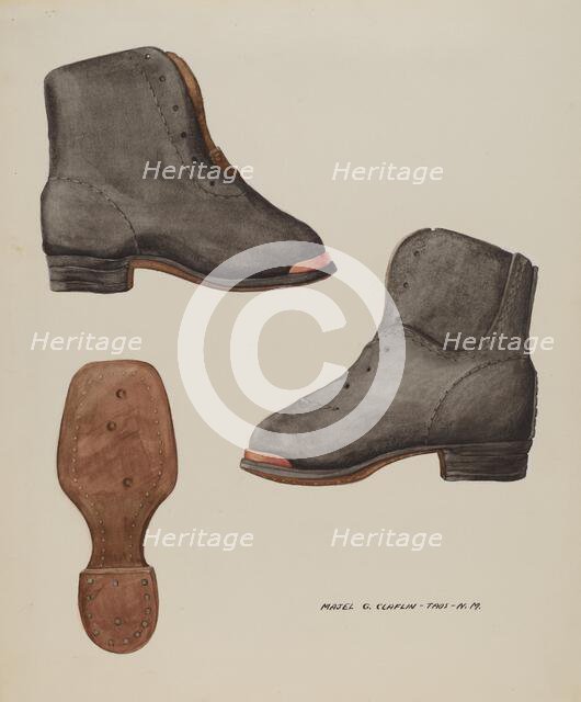 Copper-toed Child's Shoe, c. 1937. Creator: Majel G. Claflin.