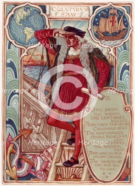 Christopher Columbus. From: Columbia's Courtship: A Picture History of the United States, 1893. Artist: Crane, Walter (1845-1915)