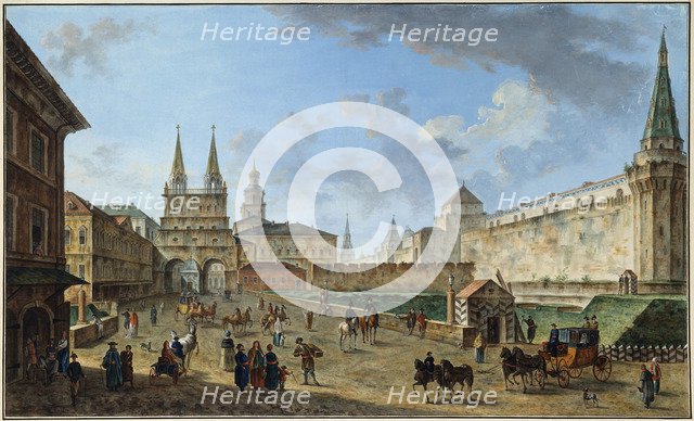 View of the Resurrection Gate on Red Square, Moscow, Russia, c1801. Artist: Fyodor Yakovlevich Alexeev