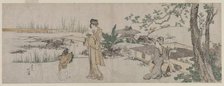 Two Women and a Child Beside a Goldfish Tank, c. 1800. Creator: Katsushika Hokusai (Japanese, 1760-1849).
