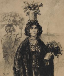 We're wearing lots of flowers this spring, especially on hats (Fashionable Magazine), plat..., 1853. Creator: Paul Gavarni.