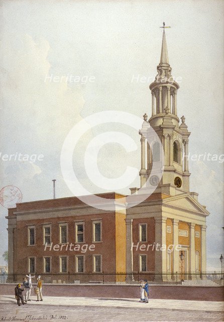 North-west view of St Paul's Church, Shadwell, London, 1822. Artist: Robert Blemmell Schnebbelie