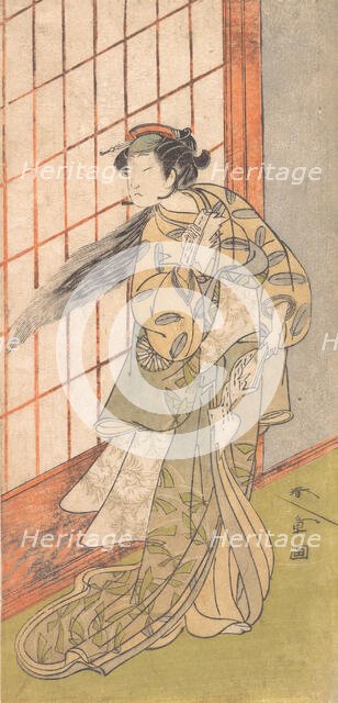 The First Nakamura Tomijuro as an Angry Woman Standing in a Room, 1772 or 1773. Creator: Shunsho.