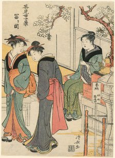 Tomigaoka, from the series "Ten Scenes of Teahouses (Chamise jikkei)", c. 1783/84. Creator: Torii Kiyonaga.