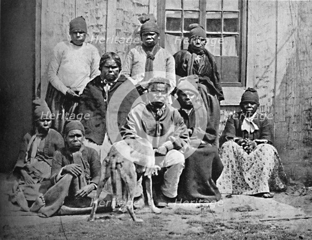 A group of some of the last of the Tasmanians in European dress, 1902. Artist: John Watt Beattie.