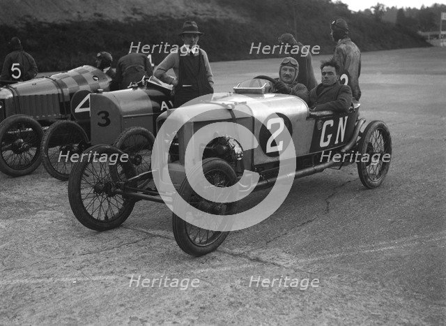 GN, AV and Deemster racing cars at the JCC 200 Mile Race, Brooklands, Surrey, 1921. Artist: Bill Brunell.