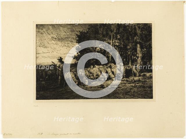 Flock of Sheep at the Edge of a Wood, 1877. Creator: Charles Emile Jacque.