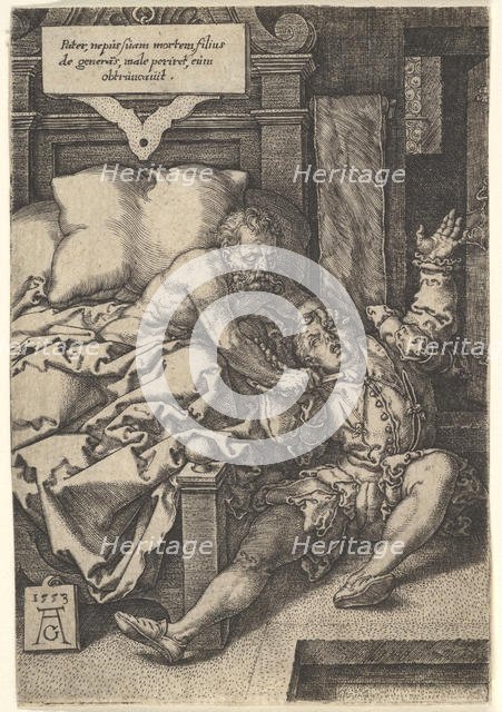 Judge Herkinbald Cutting the Throat of his Nephew, 1553. Creator: Heinrich Aldegrever.