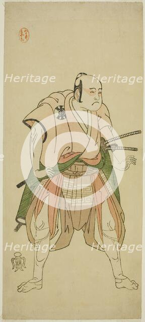 The Actor Bando Sampachi I as Yawata no Saburo (?) in the Play Shuen Soga Omugaeshi..., c. 1768. Creator: Shunsho.