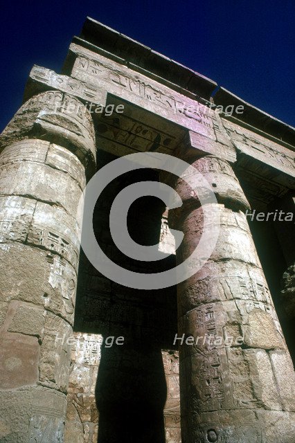 Lotus-headed pillars, Temple of Rameses III, Medinat Habu, Luxor, Egypt, c12th century. Artist: Unknown