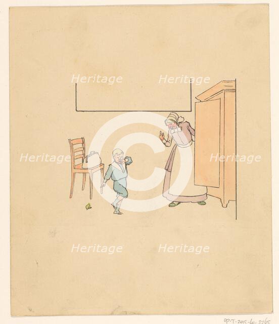 Wife and crying boy by a cupboard, c.1880-c.1910. Creator: Anon.