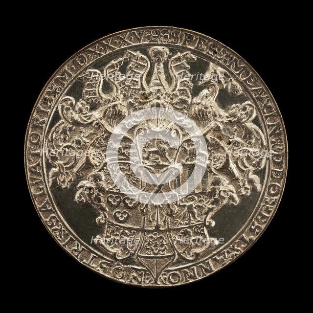 Shield with Helms and Crests [reverse], 1535. Creator: Reinhart, Hans.