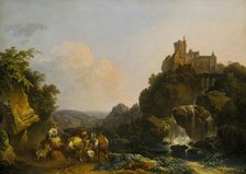 Landscape with Waterfall, Castle and Peasants, 1767. Creator: Philip James de Loutherbourg.