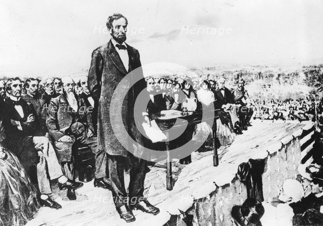 President Abraham Lincoln delivering his Gettysburg Address, 1863. Artist: Unknown