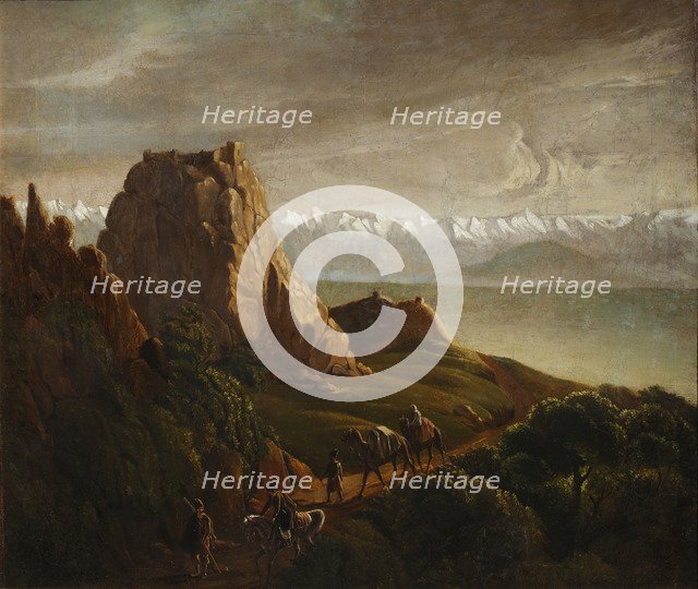Caucasian landscape with camels, 1837-1838. Artist: Lermontov, Mikhail Yuryevich (1814-1841)