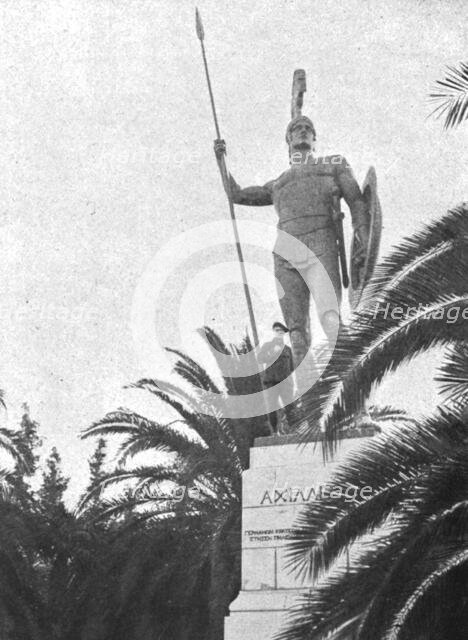 'L'Achilleion, transforme en ambulance, est confie a la garde de nos alpins; le geant..., c1916. Creator: Robert Vaucher.