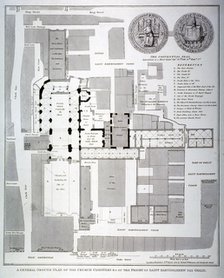 Ground plan of St Bartholomew's Priory, Smithfield, City of London, 1821.                            Artist: T Bourne