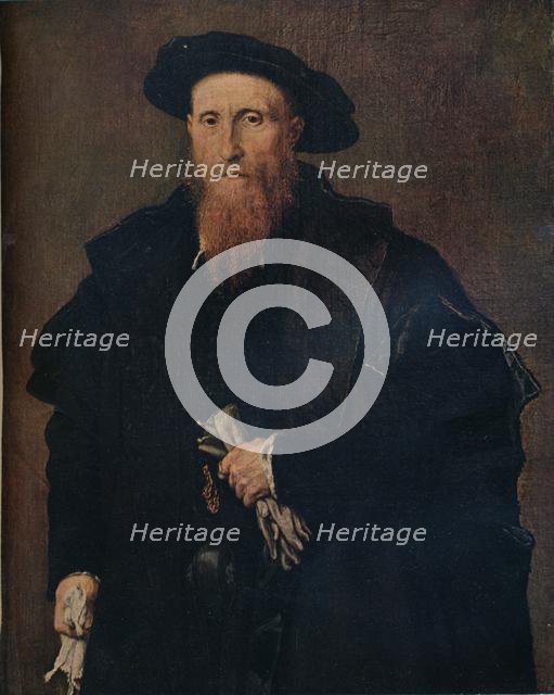 Portrait of a gentleman with gloves, 1543, (1930).  Creator: Lorenzo Lotto.