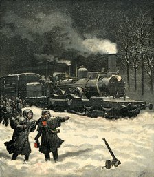 Train stopped by snow near Lison, France, engraving in the Petit Journal of March 5, 1892.