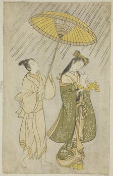 Parody of Komachi praying for rain, 1765. Creator: Ishikawa Toyonobu.