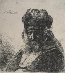 Bearded old man in a high fur cap, with eyes closed, c.1635. Creator: Rembrandt Harmensz van Rijn.