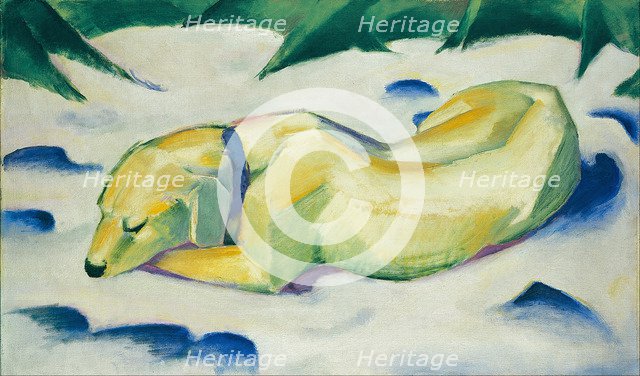 Dog Lying in the Snow. Artist: Marc, Franz (1880-1916)