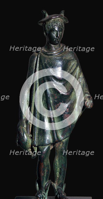 Roman bronze statuette of Mercury carrying a purse. Artist: Unknown