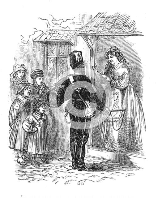 The Volunteer Review: in search of a billet at Redhill, Friday night, 1871. Creator: Unknown.