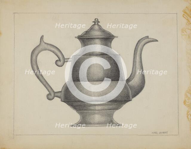 Pewter Teapot, 1935/1942. Creator: Karl Joubert.