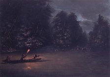 Deer Hunting by Torchlight in Bark Canoes, 1846-1848. Creator: George Catlin.