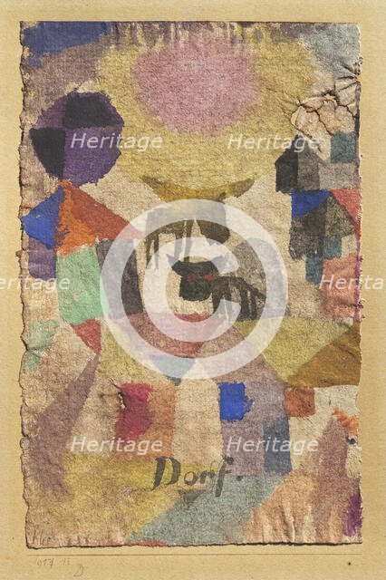 Dorfartig, Häuser, 2 Rinder (Village-like, Houses, 2 Cattle), 1917. Creator: Klee, Paul (1879-1940).