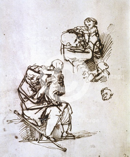 'Old Man Playing with Child', 1635-1640. Artist: Rembrandt Harmensz van Rijn    
