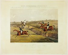 Dick Christian's Last Fall, from Grand Leicestershire Steeplechase, published 1830. Creator: Charles Bentley.