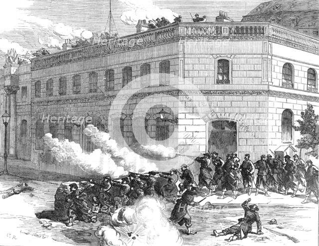 The Fighting in Paris: Communists defending the Elysée Palace, 1871. Creator: C. R..