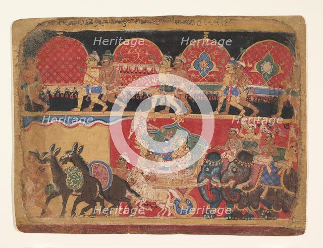 Krishna and the Kshatriya Maidens Proceed to Dvaraka..., ca. 1520-30. Creator: Sa Nana.