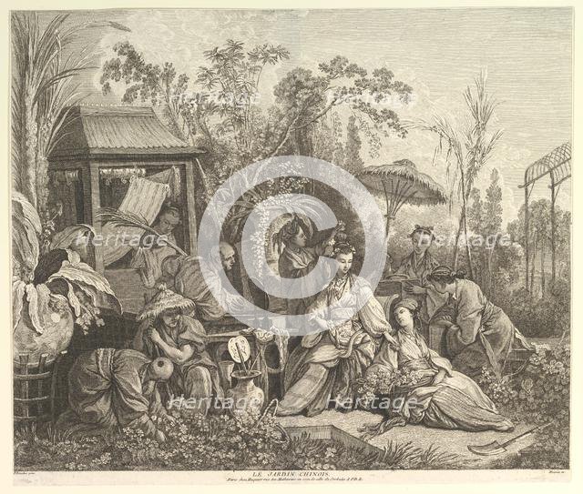 Le Jardin Chinoise (The Chinese Garden), from Chinoiseries, after 1743. Creator: Jacques Gabriel Huquier.