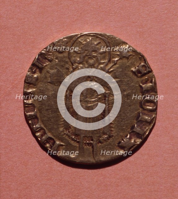 Florin, currency of the time of Peter III, coined in Perpignan, head.