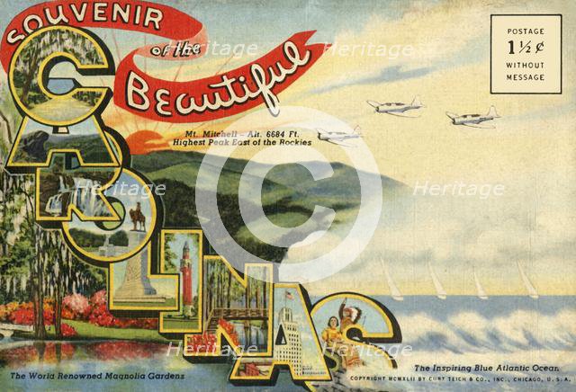 'Souvenir of the Beautiful Carolinas postcard', 1942. Creator: Unknown.