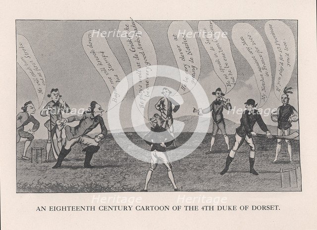 Edward Sackville (1591-1652), 4th Duke of Dorset, playing cricket, 18th century (1912). Artist: Unknown