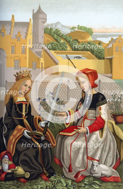 'St Catherine and St Agnes', 15th century, (1870). Artist: Franz Kellerhoven