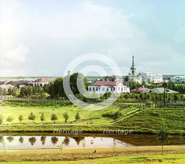 View of the city of Vytegra from a hill [Russian Empire], 1909. Creator: Sergey Mikhaylovich Prokudin-Gorsky.