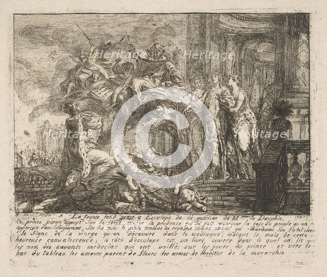 Allegorie sur la Convalescence du Dauphin, 1752. Creator: Gabriel de Saint-Aubin.