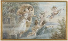 The floating royal couple Oberon and Titania, accompanied by other elves, c1883. Creator: Leopold Bode.