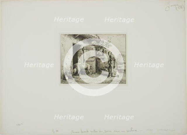 Woman Bringing Her Pigs Back Home, 1848. Creator: Charles Emile Jacque.