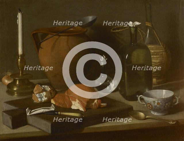 Still life with cup, bottle, clay pot and candlestick. Creator: Magini, Carlo (1720-1806).