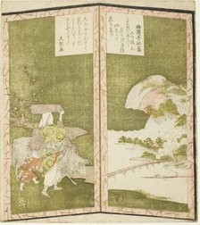 Landscape and woman from Ohara, from an untitled hexaptych depicting ...folding screens, c1825 Creator: Shinsai.