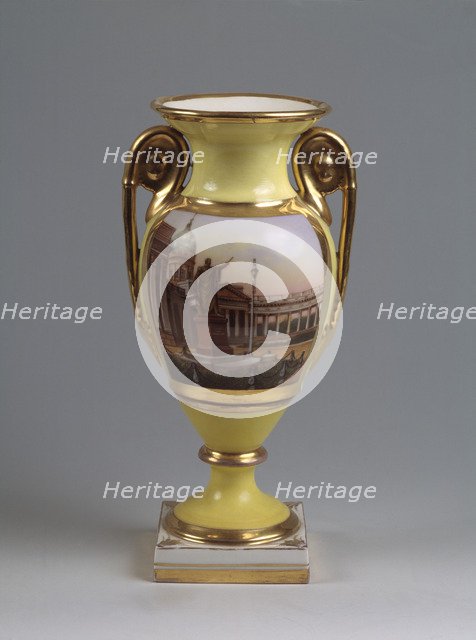 Decorative vase with the view of the M. Kutuzov-monument and the Kazan-Virgin-Cathedral, 1830-1840s. Artist: Master of the A. Popov Factory (First half of 19th cen.)