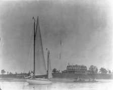 New York - Oyster Bay, Long Island Yacht Club: looking ashore past sail boat toward house, 1905. Creator: Unknown.
