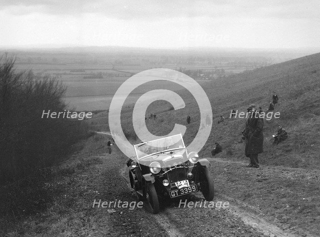Morris Minor 2-seater competing in a trial, Crowell Hill, Chinnor, Oxfordshire, 1930s. Artist: Bill Brunell.