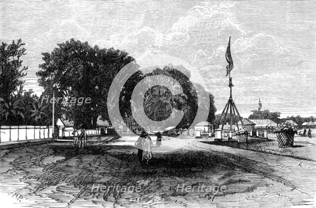 View in front of the house of the Dutch Government Resident, Telok Betong, 1883. Creator: Unknown.